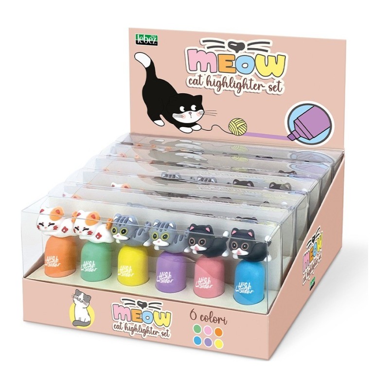 Set 6 mini evidenziatori Lebez Meow colori pastello - 82071