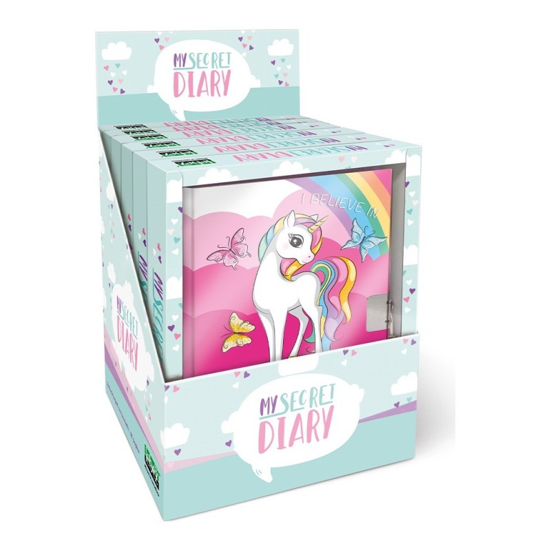 Diario segreto Lebez Pretty Unicorn 160 pagine con lucchetto, espositore da 6 pezzi - 81129 Diario segreto Lebez Pretty Unicorn 160 pagine con lucchetto, espositore da 6 pezzi - 81129