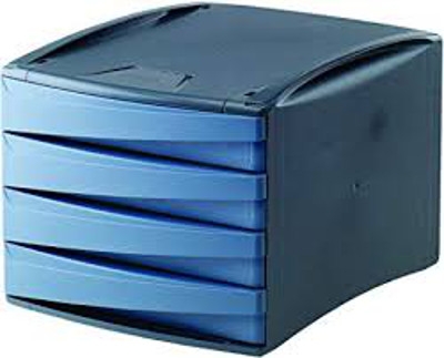 FELLOWES 2 pezzi Cassettiera 4 cassetti blu trasparente 00195