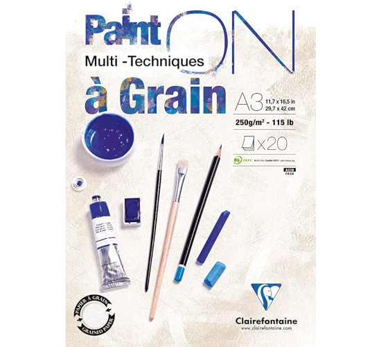 BLOCCO DISEGNO A GRANA A3 250gr. 20fg PAINT'ON CLAIREFONTAINE 975050C