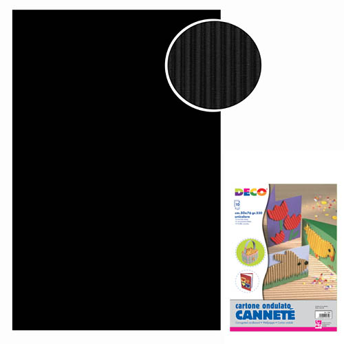 Cartoncino Colorato Ondulato Cannete' CWR - 50x70 Cm Nero 10 pz 2206/7