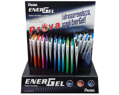 PENTEL Espositore 120 pezzi Penna Roller Energel Slim 07 vari colori  0022244