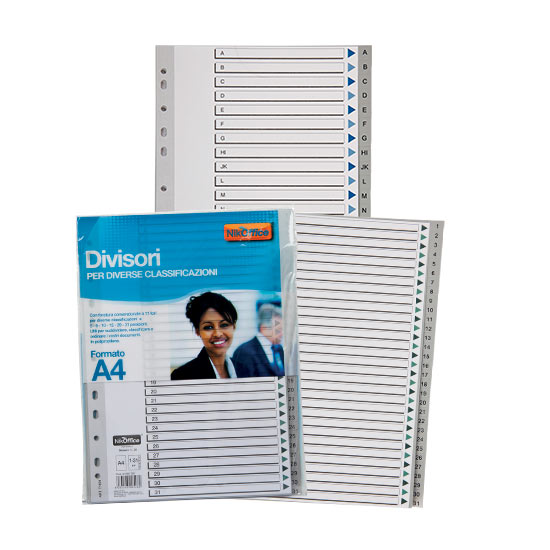 NIKOFFICE Divisori alfabetici con fori formato A4 PVC grigio 01/127